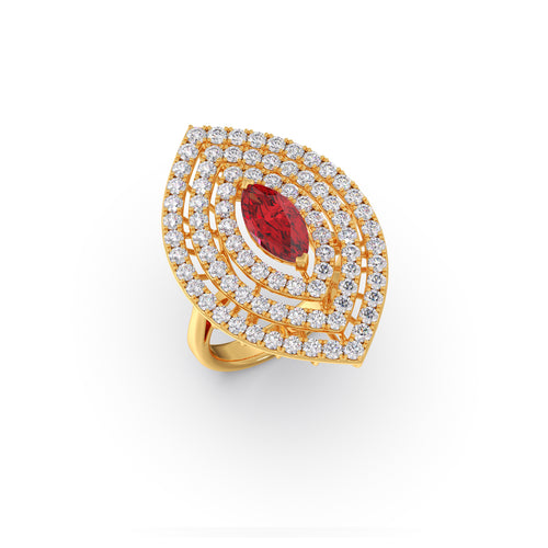 Red Radiance Round Diamond With Gemstone Ring