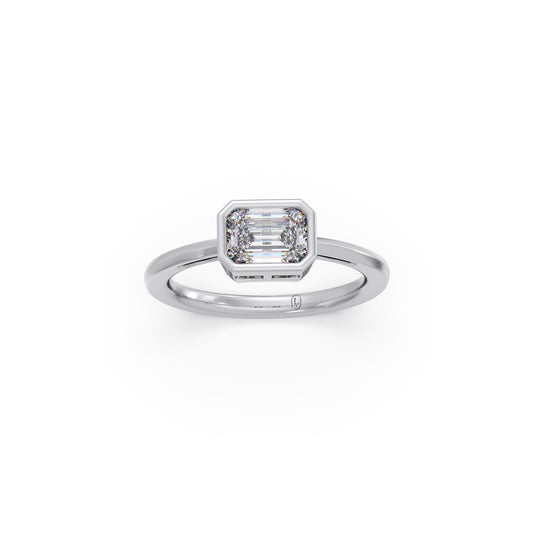 Sleek Emerald Cut Bezel Ring - White
