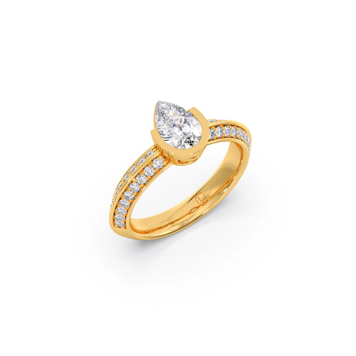 Pear Solitaire with Side Diamond Band Ring