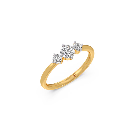 0.59Ct Three-Stone Diamond Prong Ring - Yellow