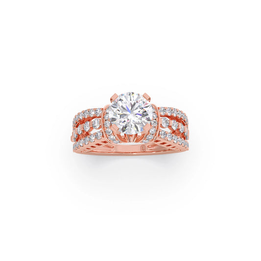 Round Solitaire Engagement Ring with Pave Set Side Diamond - Rose
