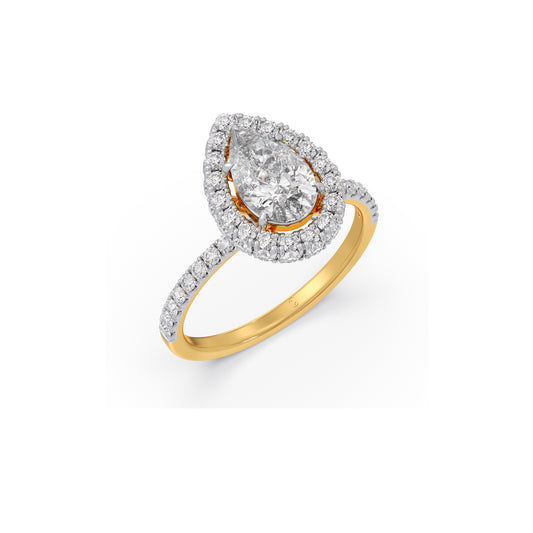 Teardrop Halo Solitaire Engagement Ring - Yellow