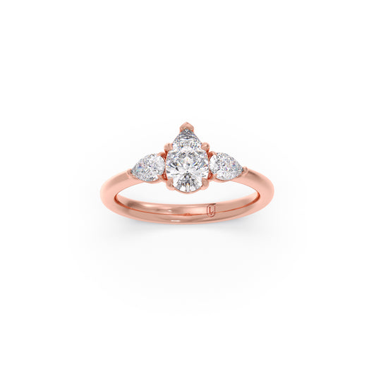 Modern Trio Pear Diamond Ring - Rose