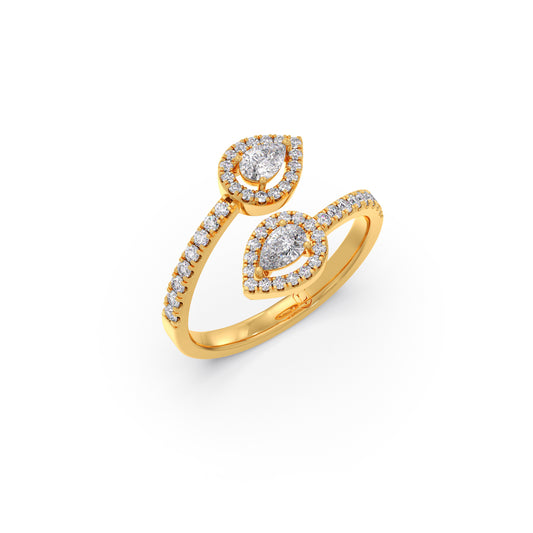 Twisted Lumina Round & Pear Diamond Ring - Yellow