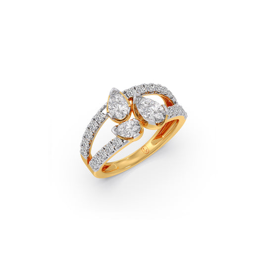 Multi-Pear Diamond Ring with Round Accents - Yellow