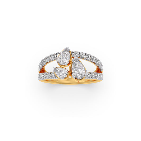Multi-Pear Diamond Ring with Round Accents - Yellow
