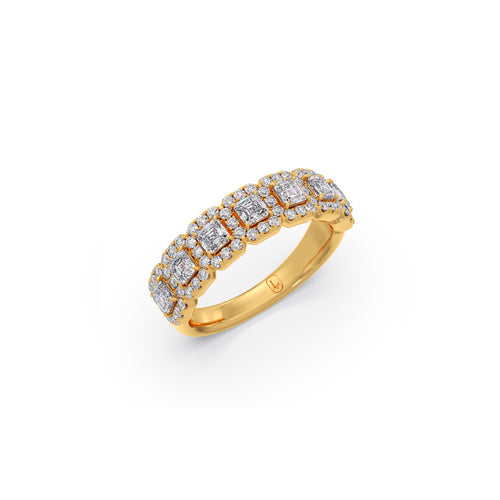 Asscher Diamond Ring with Round Halos