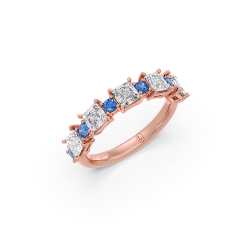 Asscher Cut Diamond & Blue Gemstone Ring