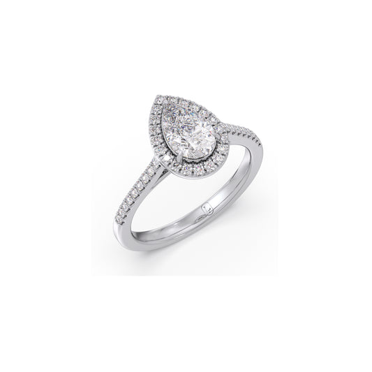 Pear Cut Diamond with Round Diamond Halo Ring - White