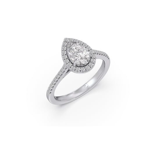 Pear Cut Diamond with Round Diamond Halo Ring - White
