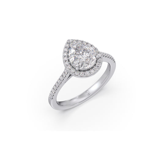 Pear Cut Diamond with Round Diamond Halo Ring - White