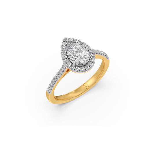 Pear Cut Diamond with Round Diamond Halo Ring - Yellow