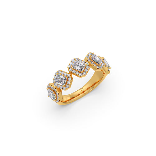 Emerald Cut Diamond Ring with Round Halos