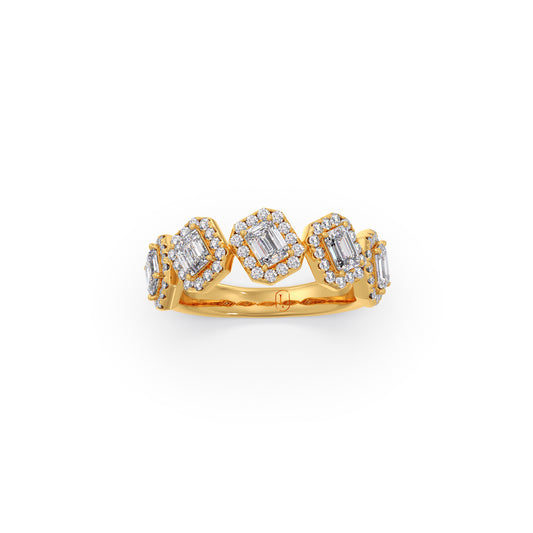 Emerald Cut Diamond Ring with Round Halos
