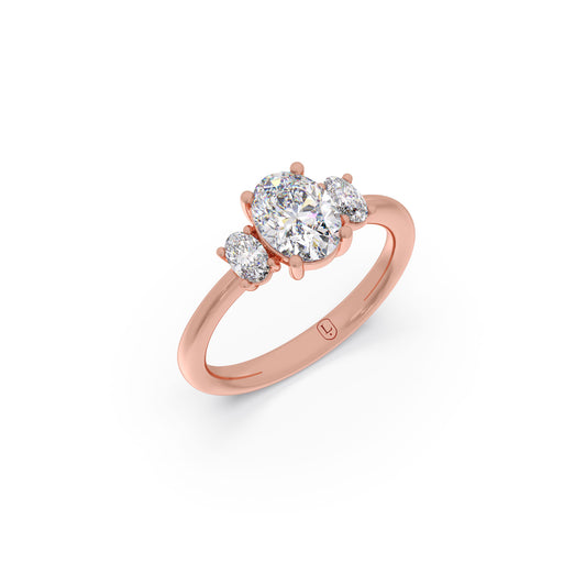 Timeless Oval Solitaire Trio Diamond Ring - Rose