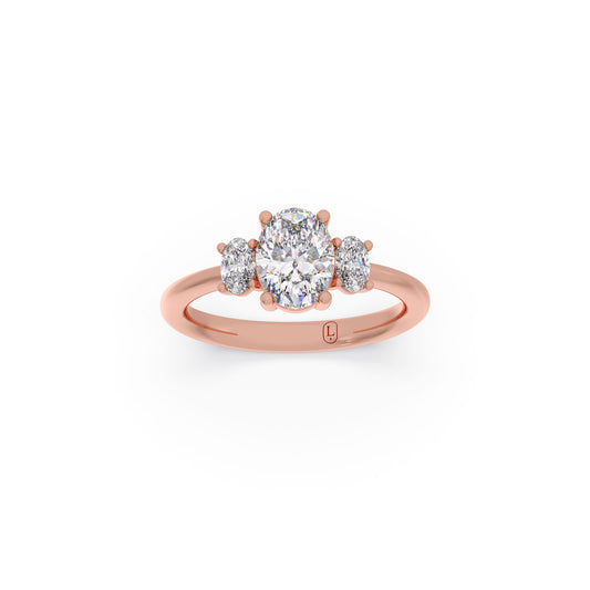 Timeless Oval Solitaire Trio Diamond Ring - Rose