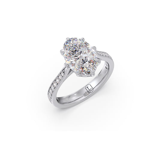 Oval Cut & Round Side Stone Diamond Ring - White