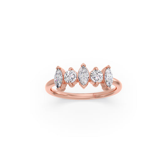 Five-Stone Round and Marquise Diamond Ring - Rose