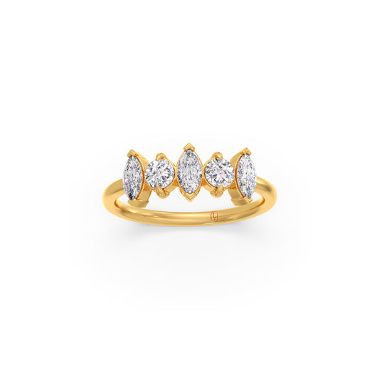 Five-Stone Round and Marquise Diamond Ring