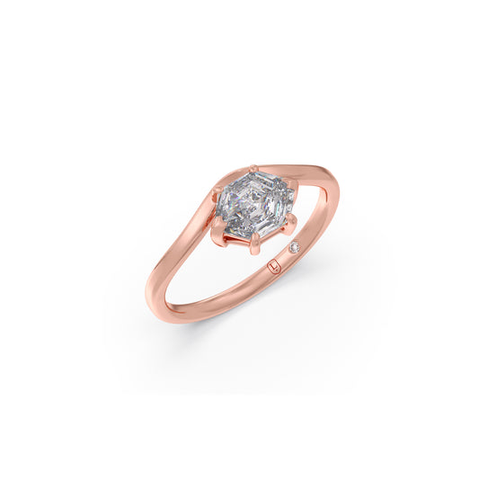 Hexa Solitaire Diamond Ring - Rose