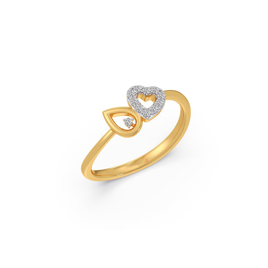 Romantic Heart & Drop Diamond Ring - Yellow