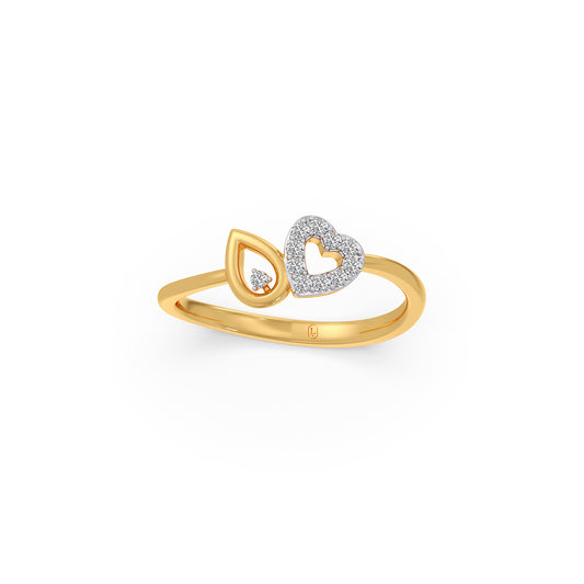 Romantic Heart & Drop Diamond Ring - Yellow