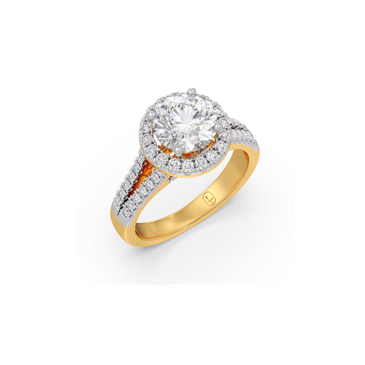 Round Halo Split Diamond Ring - Yellow