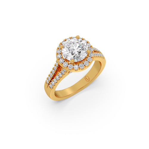 Round Halo Split Diamond Ring