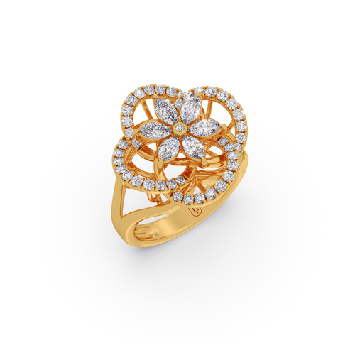 Marquise and Round Diamond Floral Ring