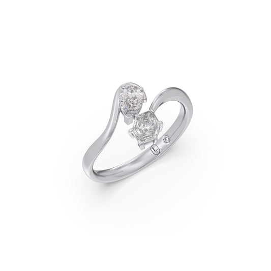 Hexa & Pear Diamond Toi et Moi Ring - White