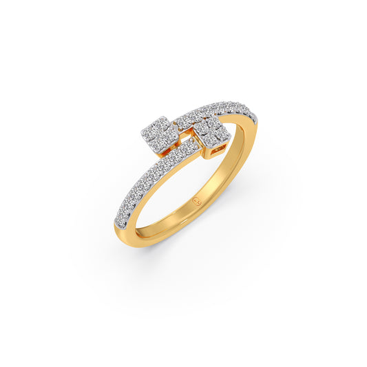 Round Diamond Floral Cluster Bypass Ring - Yellow