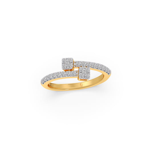 Round Diamond Floral Cluster Bypass Ring - Yellow