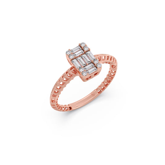 Baguette & Round Diamond Harmony Ring - Rose