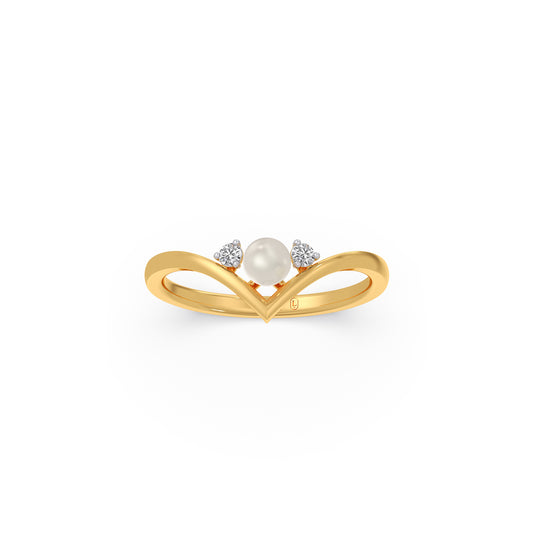 Chevron Pearl Diamond Ring - Yellow