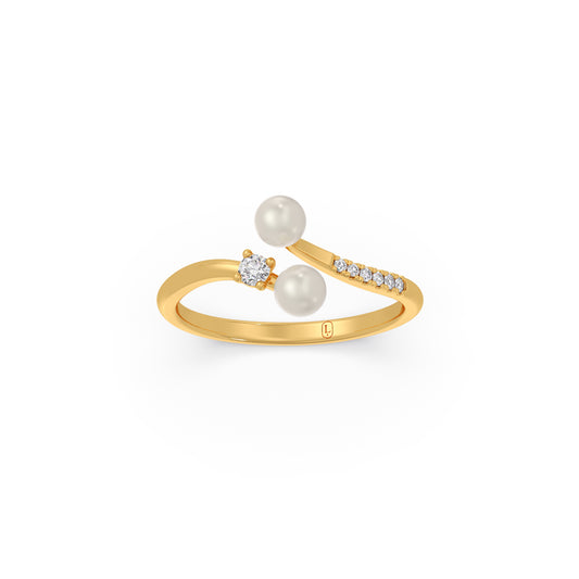 Duo Pearl Diamond Ring - Yellow