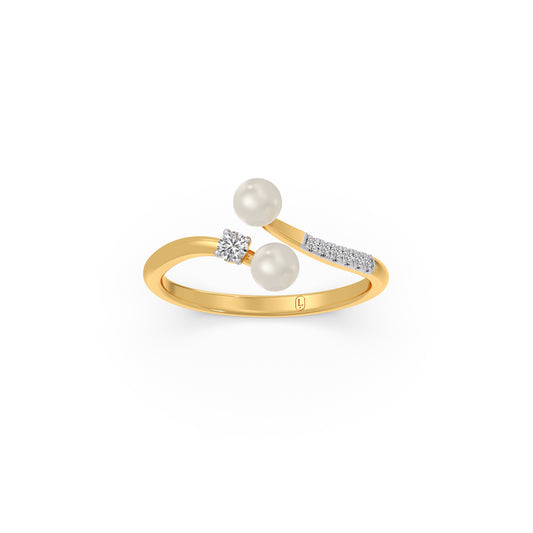 Duo Pearl Diamond Ring - Yellow