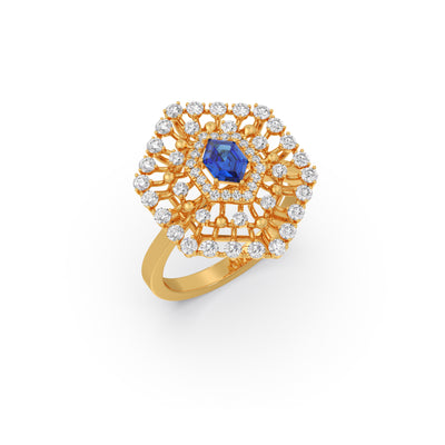 Gem Hexagon Halo Diamond Ring