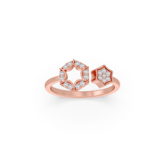Dual Star Floral Diamond Ring - Rose