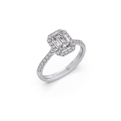 1 cts Emerald Solitaire and Round Diamond Regal Ring