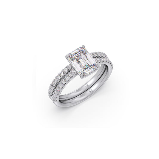 Dual Harmony Emerald Solitaire Diamond Ring - White