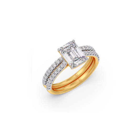 Dual Harmony Emerald Solitaire Diamond Ring - Yellow