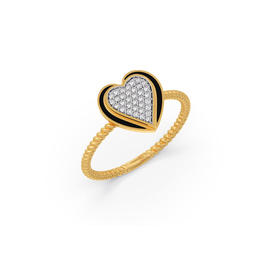 Entwined Ceramic Heart Diamond Ring - Yellow