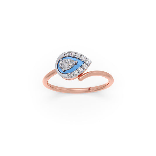 Enamel Teardrop Bypass Diamond Ring - Rose