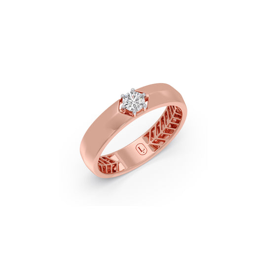 Golden Solitaire Diamond Mens Ring - Rose