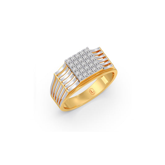 Heritage Grid Diamond Mens Ring - Yellow