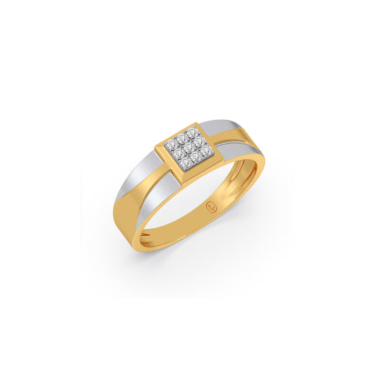 Dual-Path Signet Diamond Men's Ring - Yellow