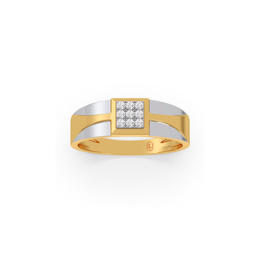 Dual-Path Signet Diamond Men's Ring - Yellow