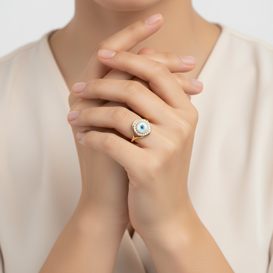 Evil Eye Teardrop Halo Diamond Ring