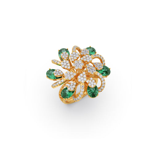 Emerald Majesty Cluster Diamond Ring