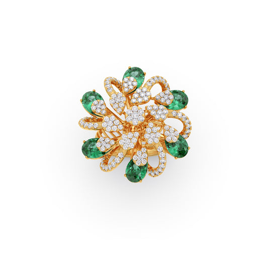 Emerald Majesty Cluster Diamond Ring - Yellow